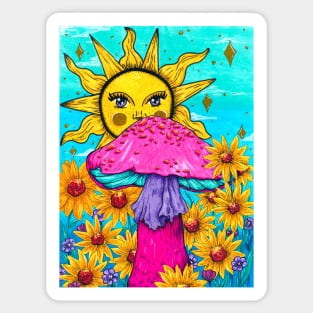 Hippie Sunflowers and Mushroom - Let The Sunshine In Sticker